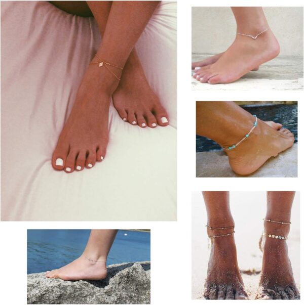Softones 16Pcs Ankle Bracelets for Women Gold Silver Two Style Chain Beach Anklet Bracelet Jewelry Anklet Set,Adjustable Size - Image 3