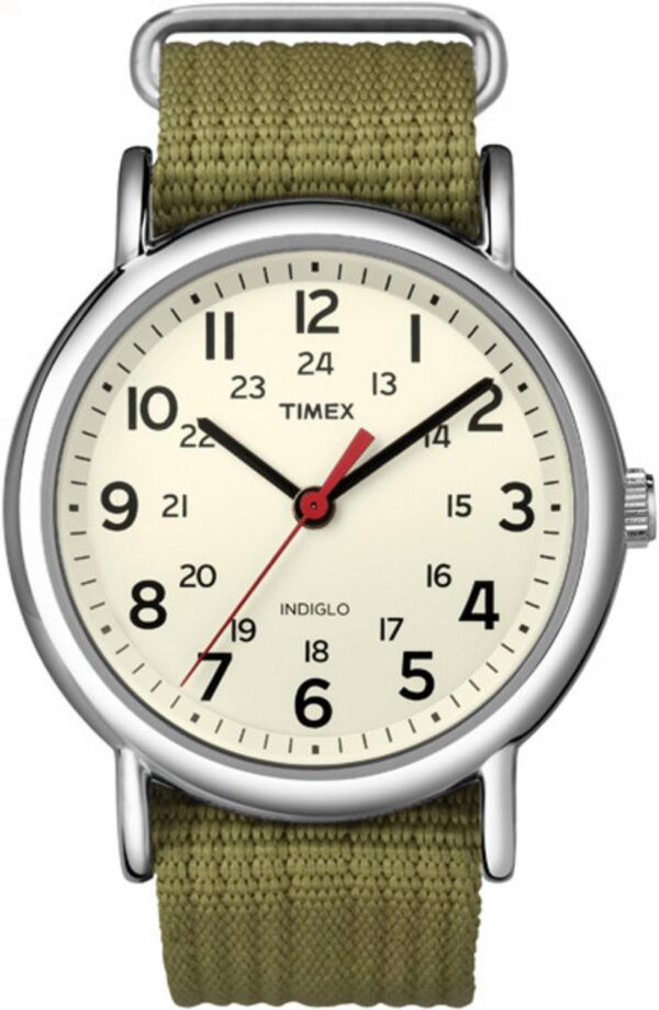 Timex Weekender 38mm Unisex Analog Watch | INDIGLO Backlight | Adjustable Durable Nylon Fabric Slip Through Strap | 24 Hour Time - Image 2
