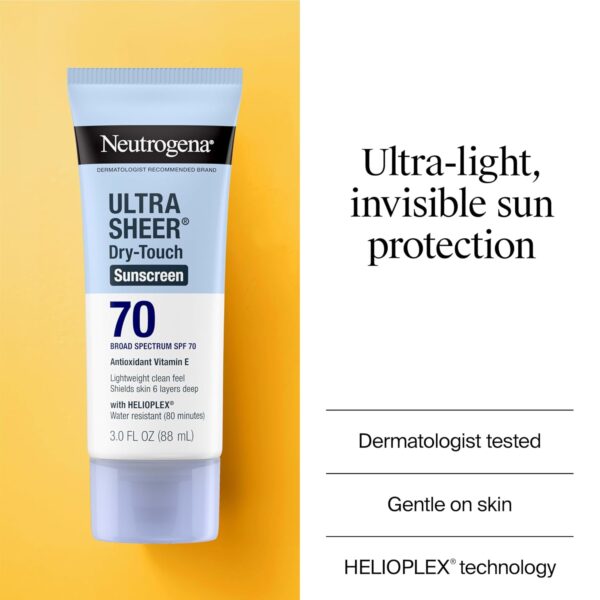 Neutrogena Ultra Sheer Dry-Touch Water Resistant and Non-Greasy Sunscreen Lotion with Broad Spectrum SPF 70, 3 Fl Oz (Pack of 1) - Image 4