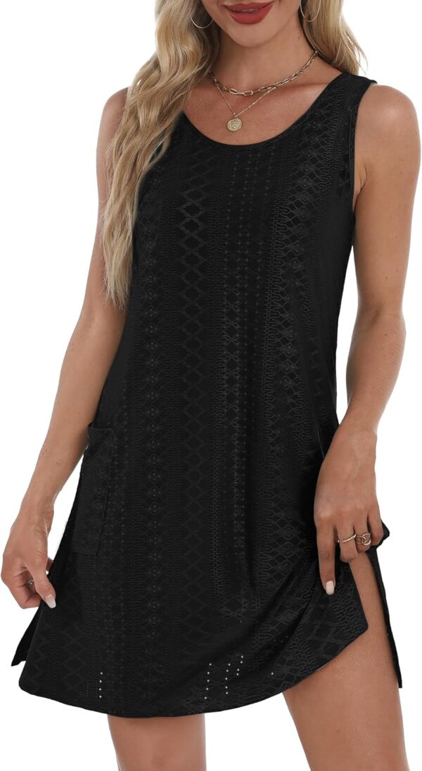Coverup Summer Dresses for Women 2025 Eyelet Casual Loose Sleeveless Sundresses Tank Dresses with Pockets - Image 3