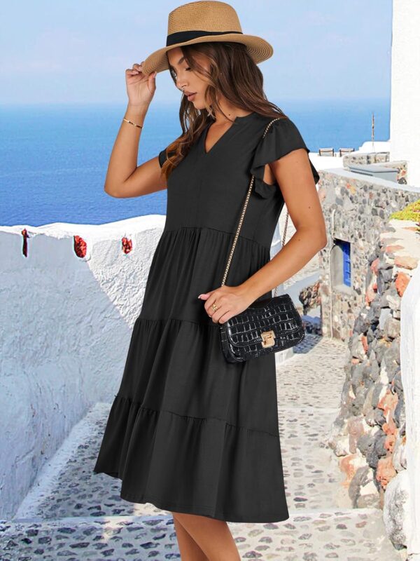 ANRABESS Womens Summer Dress Ruffle Sleeve V Neck Midi Dresses Fashion Casual Fit Flowy Tiered Boho Beach Vacation Sundress - Image 4