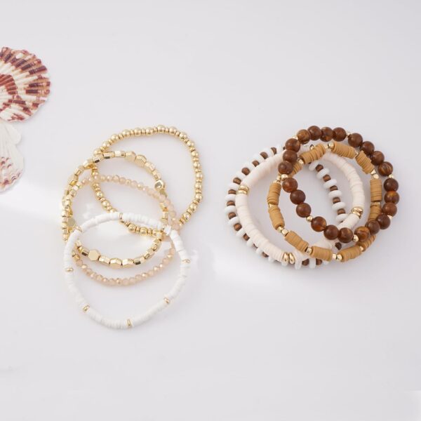 GOOJIDS Surfer Heishi Clay Bead Bracelets for Women Bohemian Stackable Gold Beaded Stretch Bracelets Elastic Layering Friendship Bracelets Set Boho Jewelry - Image 3