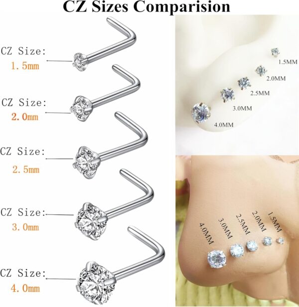 316L Surgical Steel 22g/20g/18g Nose Rings Studs L-Shape Nose Nostrial Piercing Body Jewerly L Shaped Nose Studs 1.5mm 2mm 2.5mm 3mm CZ Nose Screw Studs Rings for Women - Image 4
