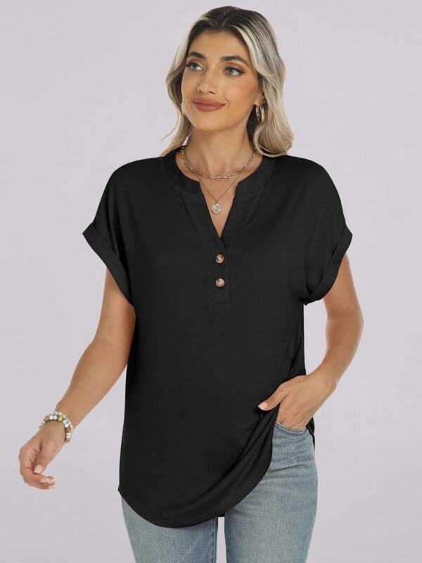 ANRABESS Womens Short Sleeve Henley Tops V Neck Dressy Casual Loose Fit Shirts Summer Flowy Blouses 2025 Trendy Clothes - Image 7