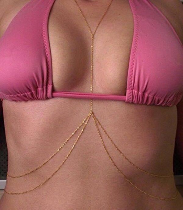 14K Gold Sexy Body Chains for Women, Layered Rhinestone Crossover Bikini Bra Body Jewelry, Summer Beach Crystal Belly Waist Chain - Image 6