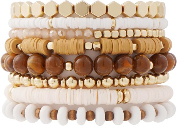GOOJIDS Surfer Heishi Clay Bead Bracelets for Women Bohemian Stackable Gold Beaded Stretch Bracelets Elastic Layering Friendship Bracelets Set Boho Jewelry - Image 2