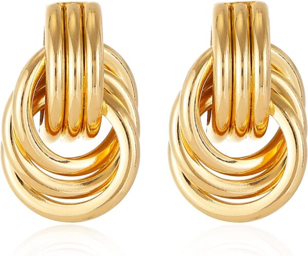 14K Gold Knot Earrings for Women Gold Silver Earrings Heart Link Drop Dangle Earring Chunky Gold Knotted Statement Jewelry - Image 2
