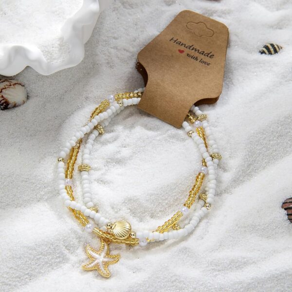 Bead Ankle Bracelets Set For Women, Adjustable Gold Boho Shell Anklet, Hawaiian Beach Seashell Pearl Disc Starfish Conch Foot Jewelry, Summer Fashion Gifts - Image 6
