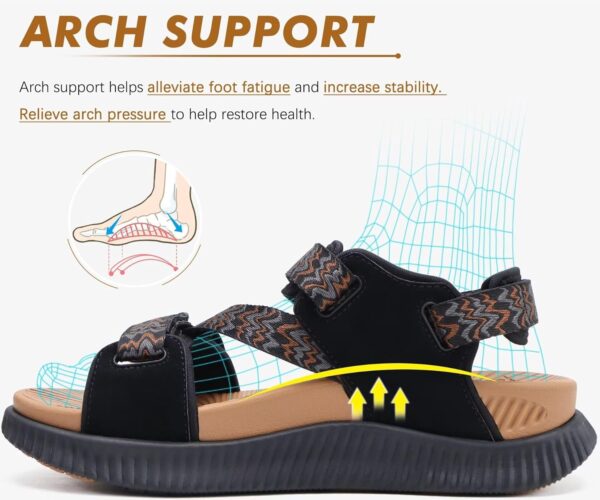 KuaiLu Womens Orthopedic Walking Sandals Recovery Sport Outdoor Hiking Water Sandles Thick Athletic Cushion Adjustable Leather Strap Sandals with Comfortable Plantar Fasciitis Arch Support - Image 4