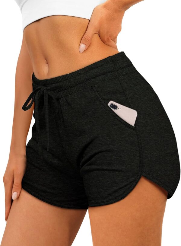 Aloodor Womens Athletic Shorts Running Dolphin Shorts with Pockets and Drawstring - Image 2