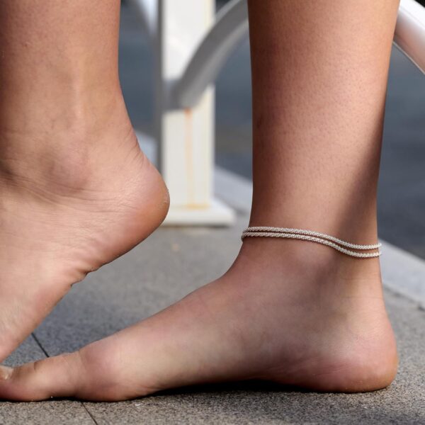 Sterling Silver Ankle Bracelets for Women: Dainty Layered Waterproof Anklet for Women Adjustable Womens Anklet Set Stackable Figaro Beaded Cuban Link Anklets Beach Jewelry for Women - Image 5