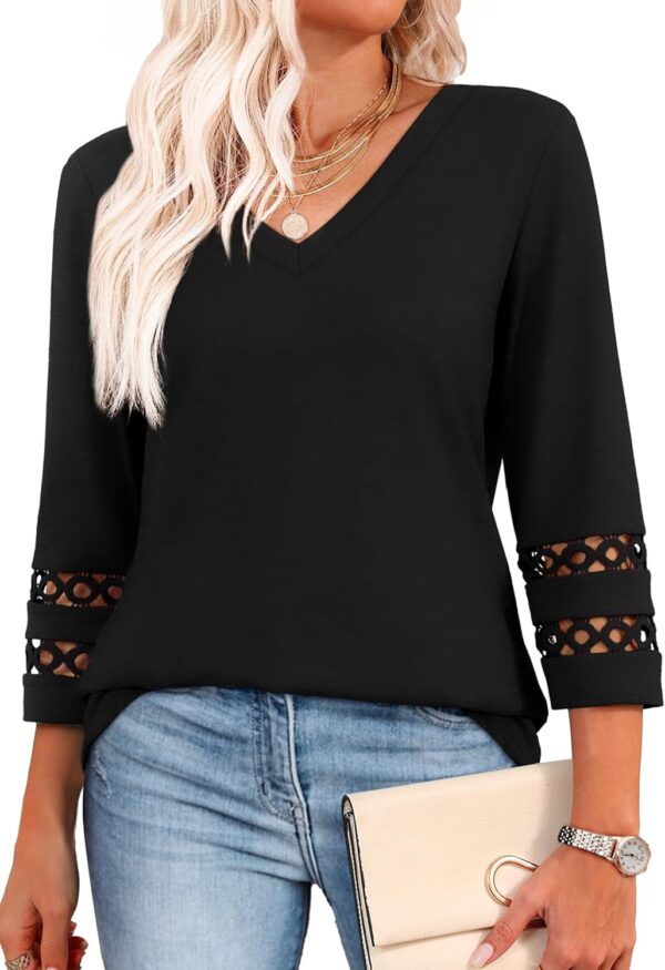 XIEERDUO 3/4 Length Sleeve Womens Tops Dressy Casual Blouses for Women 2025 Trendy V Neck T Shirts Summer Clothes - Image 2