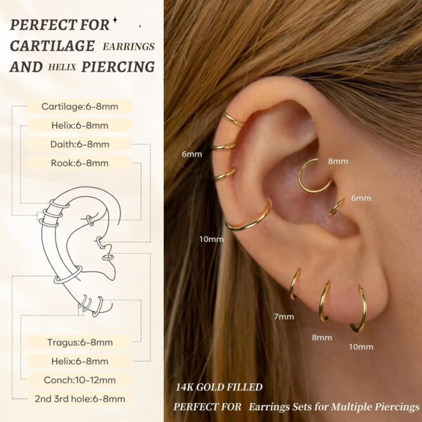 Small Gold Huggie Hoop Earrings Set for Women 14K Real Gold Plated Hypoallergenic Lightweight Earrings for Sensitive Ears Everyday Earrings Sets for Multiple Piercing Cartilage Hoop Earrings Stack Jewelry - Image 10