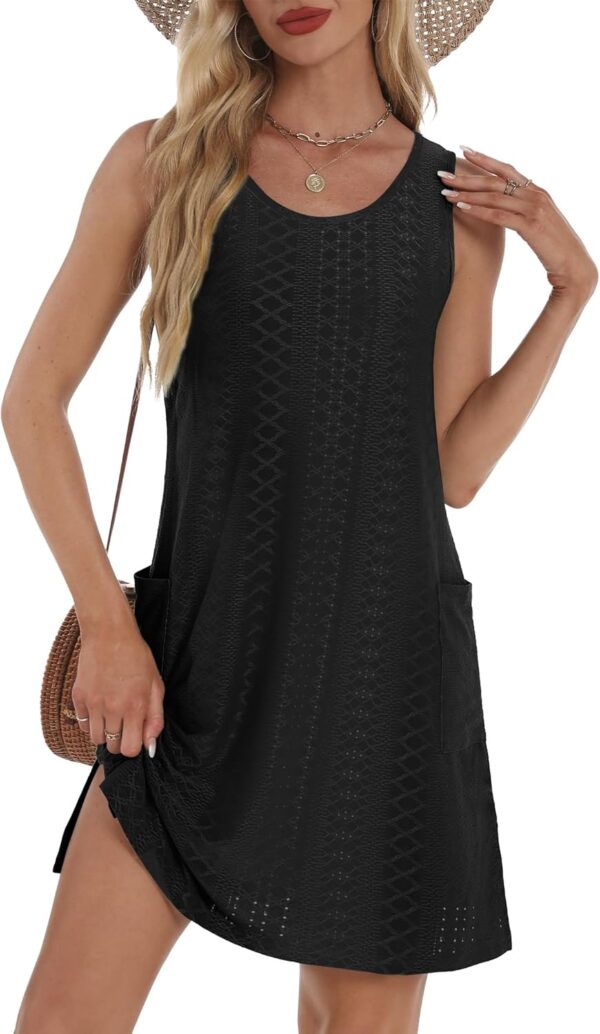 Coverup Summer Dresses for Women 2025 Eyelet Casual Loose Sleeveless Sundresses Tank Dresses with Pockets - Image 2