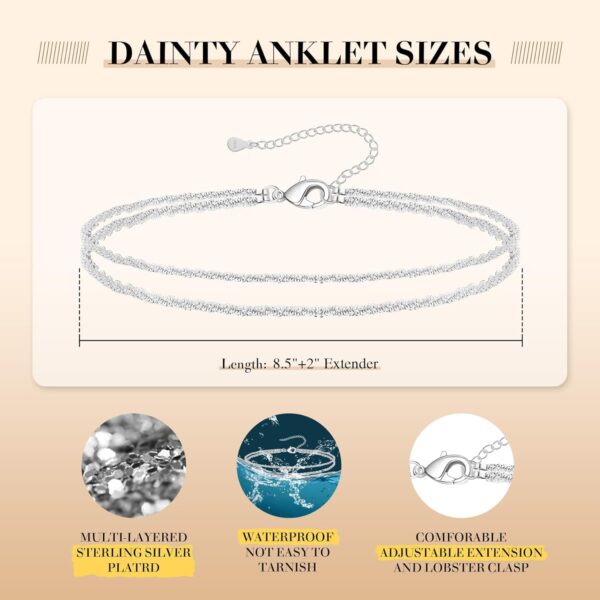 Sterling Silver Ankle Bracelets for Women,Gold Dainty Layered Waterproof Anklet for Women Adjustable, Womens Anklet Set Stackable Plus Size - Image 5