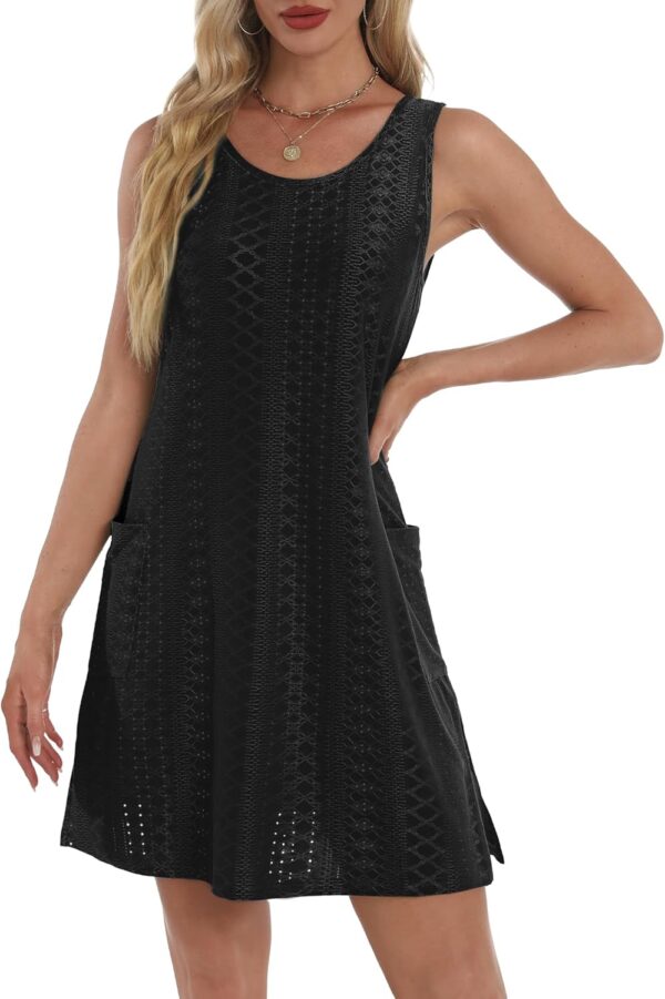 Coverup Summer Dresses for Women 2025 Eyelet Casual Loose Sleeveless Sundresses Tank Dresses with Pockets - Image 5