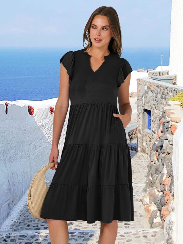 ANRABESS Womens Summer Dress Ruffle Sleeve V Neck Midi Dresses Fashion Casual Fit Flowy Tiered Boho Beach Vacation Sundress - Image 7