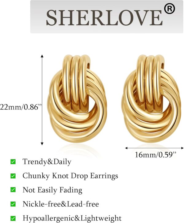 Trendy Gold Plated Knot Earrings for Women Chunky Statement Drop Dangle Earrings Lightweight Hypoallergenic Fashion Accessories Gold Jewelry Gifts for Womens - Image 5