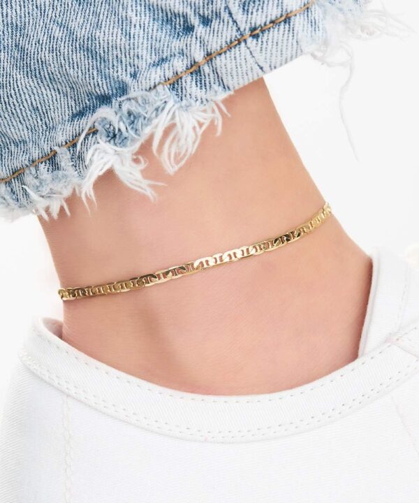 Barzel 18K Gold Plated Flat Marina Link Anklet for Women - Made In Brazil - Image 3