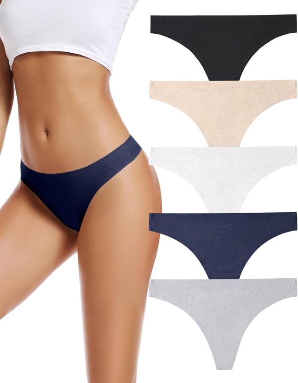 voenxe Seamless Women Underwear Thongs,No Show Ladies Thong,No Line Workout Breathable Comfortable Panties,Soft Undies,5-Pack - Image 2