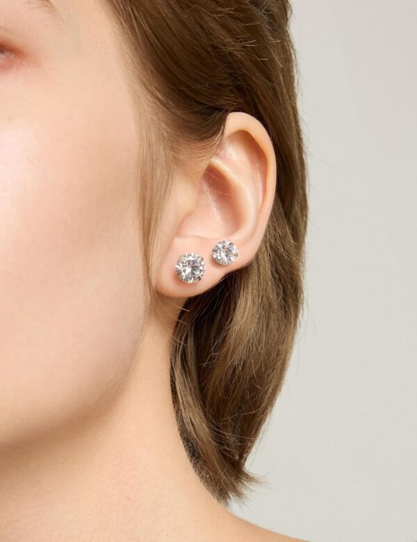 6 Pairs Stud Earrings Set, Hypoallergenic Cubic Zirconia 316L Earrings Stainless Steel CZ Earrings 3-8mm (Steel color) - Image 6