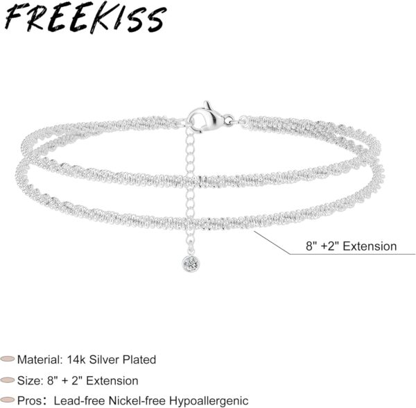 Sterling Silver Ankle Bracelets for Women: Dainty Layered Waterproof Anklet for Women Adjustable Womens Anklet Set Stackable Figaro Beaded Cuban Link Anklets Beach Jewelry for Women - Image 8