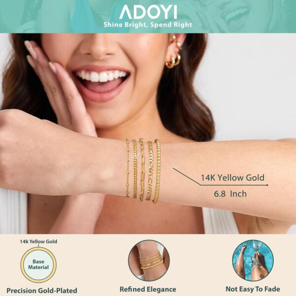 adoyi Gold Bracelets for Women, 14K Gold Plated Stackable Bracelet Stack Set Adjustable Charm Paperclip Chain Cuban Link Layered Waterproof Jewelry Sets Gifts for Womens 6.0/6.8/7.2" - Image 6