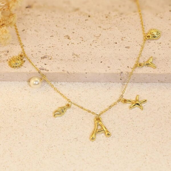 Initial Charm Necklace For Women Shell Letter Necklaces Gold Charms Pendant Boho Summer Seashell Beach 14k Starfish Surfer Jewelry Gifts - Image 5