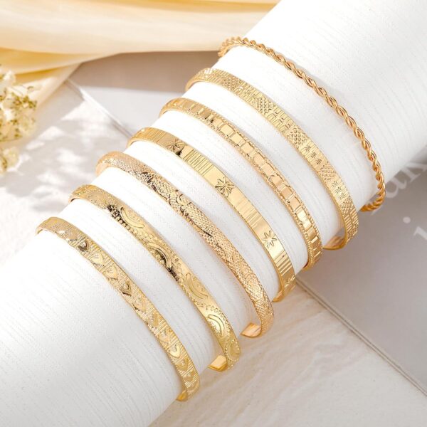 IFKM Gold Bangle Bracelets For Women, 14k Gold Plated Multi Layer Stackable Cuff Bracelet Set, Trendy Elegance Charms Non Tarnish Minimalist Textured Boho Jewelry Gift for Women - Image 7