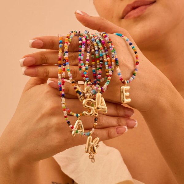 VRIUA Colorful Initial Necklaces for Women – Bubble Necklace Handmade Beaded Necklace Dainty Cute Beach Boho Necklaces for Women Trendy Jewelry Choker Necklace - Image 7