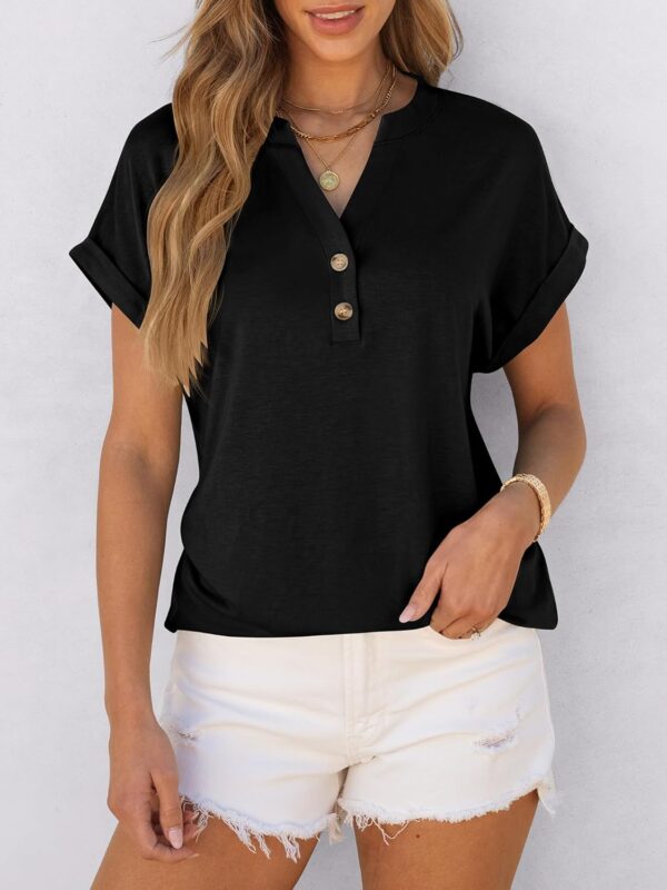 ANRABESS Womens Short Sleeve Henley Tops V Neck Dressy Casual Loose Fit Shirts Summer Flowy Blouses 2025 Trendy Clothes - Image 4