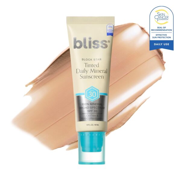 Bliss Block Star SPF 30 Daily Tinted Sunscreen with Zinc Oxide, Sunscreen & Makeup Primer- All Skin Tones - 100% Mineral Broad Spectrum Sunscreen with Titanium Dioxide & Antioxidant Blend,- 1.4 fl oz. - Image 9