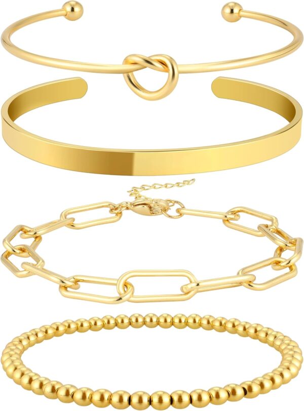 Reoxvo 14K Gold Plated Bangle Cuff Bracelets for Women Non Tarnish Gold Bracelet Stack Jewelry Set for Women Trendy - Image 2