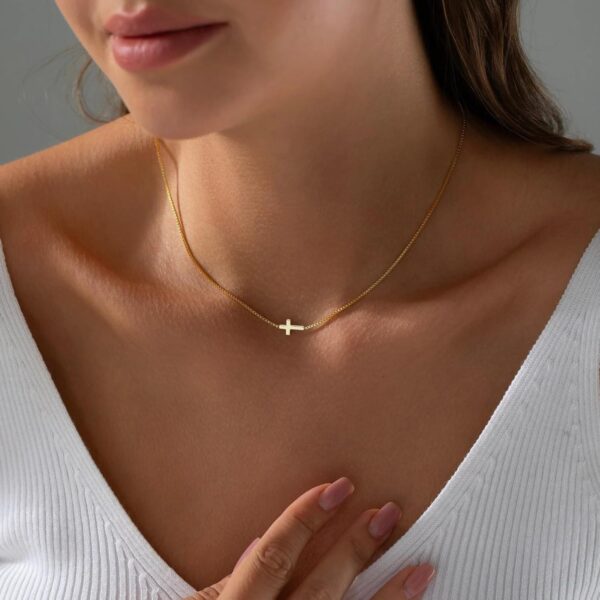 Cross Necklace for Women 14K Real Gold Silver Plated Dainty Small Cross Pendant Choker Simple Trendy Cute Cross Charm Chain Necklace Easter Basket Stuffers Baptism Religious Faith Jewelry Gift - Image 4