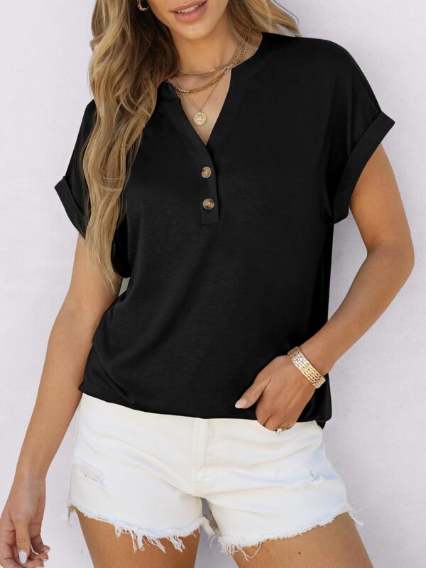 ANRABESS Womens Short Sleeve Henley Tops V Neck Dressy Casual Loose Fit Shirts Summer Flowy Blouses 2025 Trendy Clothes - Image 5