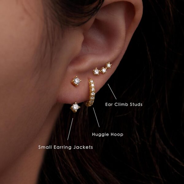 Gold Stud Earrings Set for Women, 3 Pairs Huggie Hoop Jacket Studs Earring Stacks, Hypoallergenic 925 Sterling Silver Post Dainty Birthstone Trendy Women Fashion Accessories Jewelry Gifts - Image 6