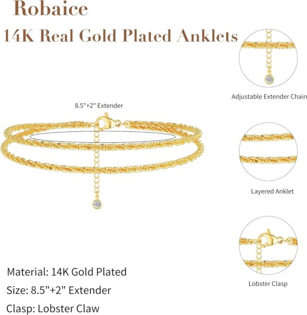 Ankle Bracelets for Women, Glitter Waterproof Adjustable Anklet for Women, 14K Gold Plated/Sterling Silver Layered Anklets, Summer Beach Anklet Jewelry for Women Gift - Image 6