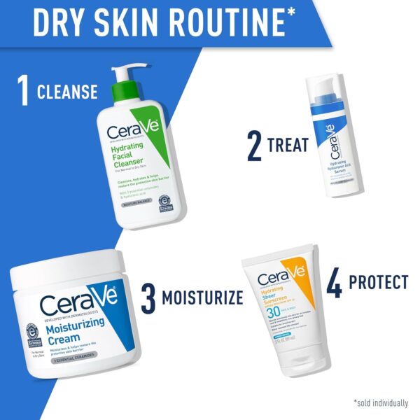 CeraVe Moisturizing Cream, Body and Face Moisturizer for Dry Skin, Body Cream with Hyaluronic Acid and Ceramides, Daily Moisturizer, Oil-Free, Fragrance Free, Non-Comedogenic, 19 Ounce - Image 7