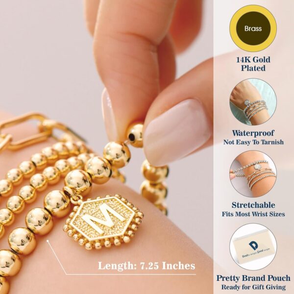 doubgood Gold Bracelets for Women, Stackable Initial Beaded Bracelet with Letter Pendant Stretch Trendy Stack Jewelry Set for Mother's Day Christmas Birthday Gifts for Her - Image 6