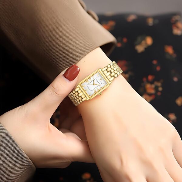 Gold Watches for Women with Vintage Rectangular Case,White Roman Dial,Stainless Steel Band,Adjustment Tool Included,Water Resistant - Image 7