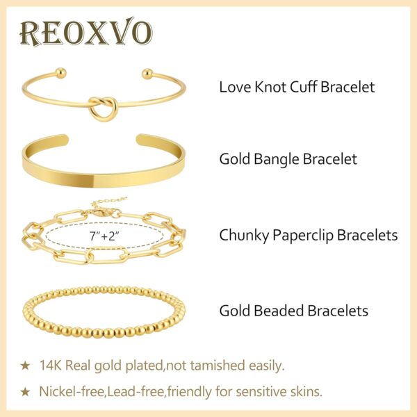 Reoxvo 14K Gold Plated Bangle Cuff Bracelets for Women Non Tarnish Gold Bracelet Stack Jewelry Set for Women Trendy - Image 6