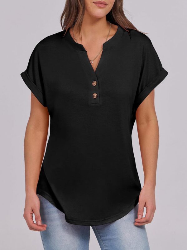 ANRABESS Womens Short Sleeve Henley Tops V Neck Dressy Casual Loose Fit Shirts Summer Flowy Blouses 2025 Trendy Clothes - Image 3