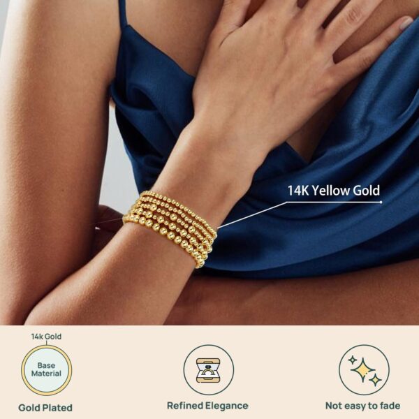 adoyi Gold Bracelets for Women Waterproof, 14K Gold Plated Beaded Strand Bead Ball Bracelets stack Adjustable Jewelry Set for Gifts - Image 4