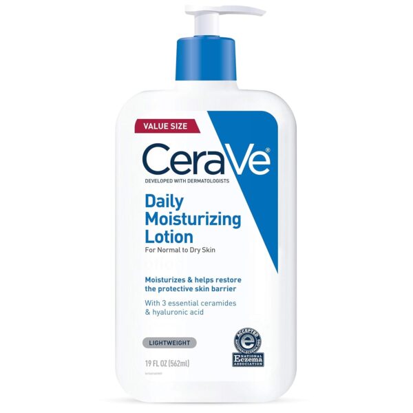 CeraVe Daily Moisturizing Lotion for Dry Skin, Body Lotion & Face Moisturizer with Hyaluronic Acid and Ceramides, Daily Moisturizer, Fragrance Free, Oil-Free, 19 Ounce - Image 2