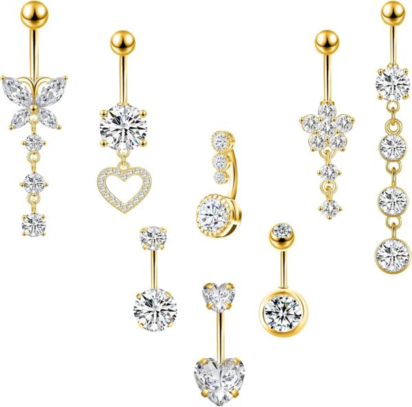 LEE&RO Belly Button Ring Dangle Stainless Steel Belly Rings 14G Belly Button Piercing Cute Navel Ring Belly Piercing Jewelry - Image 2