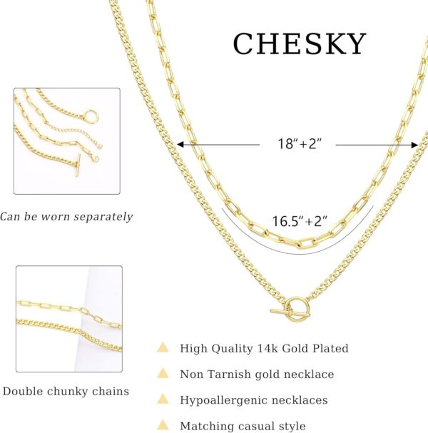 CHESKY Gold Layered Necklaces for Women, 14K Dainty Gold Chain Necklace Women Trendy Cuban Link Paperclip Chain Toggle Clasp Necklace Fashion Chunky Jewelry for Women - Image 6