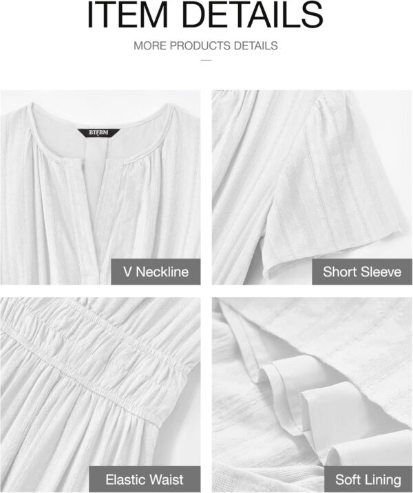 BTFBM Womens Summer 2025 Casual Midi Maxi Dresses Lightweight Short Sleeve V Neck Elastic Waist Boho Beach Dress Pockets - Image 5