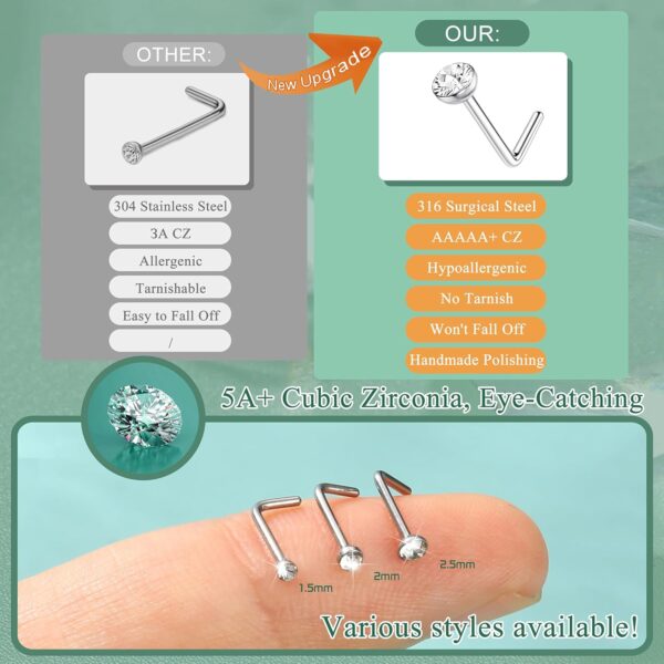 THUNARAZ Straight L Shaped Stainless Steel Nose Studs Rings Piercing Pin Body Jewelry 20G-22G 1.5mm 2mm 2.5mm - Image 6