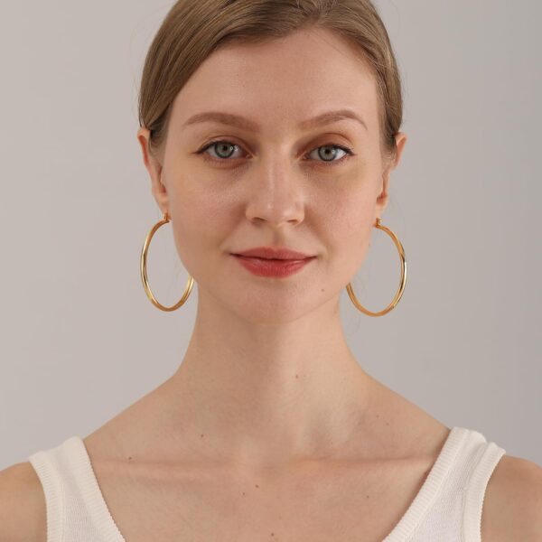 4mm Thick Gold Chunky Earrings Steling Silver Post Hoops Earrings For Women Hollow Tube Hoops Earrings Thick Gold Hoop Earrings Hypoallergenic Lightweight Gold Hoop Large Earrings 20/30/40/50/60MM - Image 5