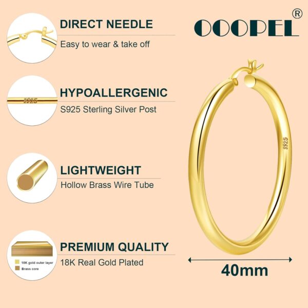 4mm Thick Gold Chunky Earrings Steling Silver Post Hoops Earrings For Women Hollow Tube Hoops Earrings Thick Gold Hoop Earrings Hypoallergenic Lightweight Gold Hoop Large Earrings 20/30/40/50/60MM - Image 3